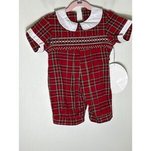 NWT Remeber Nyugen Red Holiday Plaid Baby Outfit sz 18M